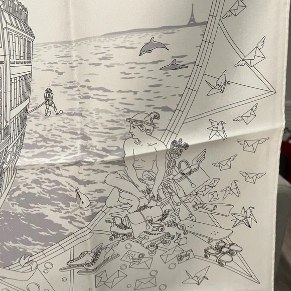 Hermes flagship scarf 90 white and grey - Picture 3 of 8